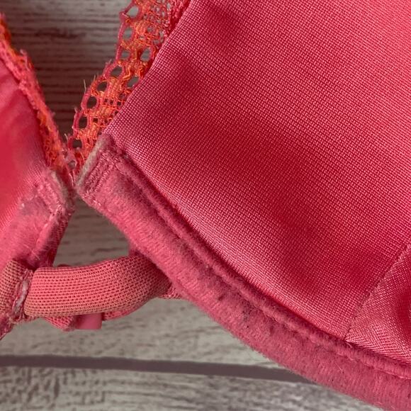 Retro Lily of France Pink with Orange Push-Up Bra Lace Adjustable Back Size 34B - Picture 9 of 16